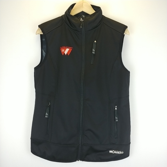 Black Diamond Purgatory Ski Resort Logo Softshell Vest Womens M Black Stretch - Picture 1 of 7